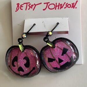Betsey Johnson Punk N Spice Mismatched Pumpkin Face Drop Earrings New
